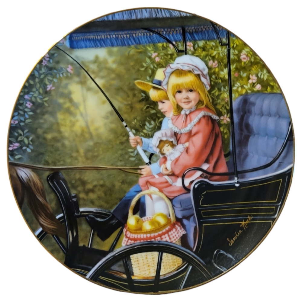 Vtg 84 Surrey Ride Girl Boy Days Gone By  Horse Buggy Plate Sandra Kuck